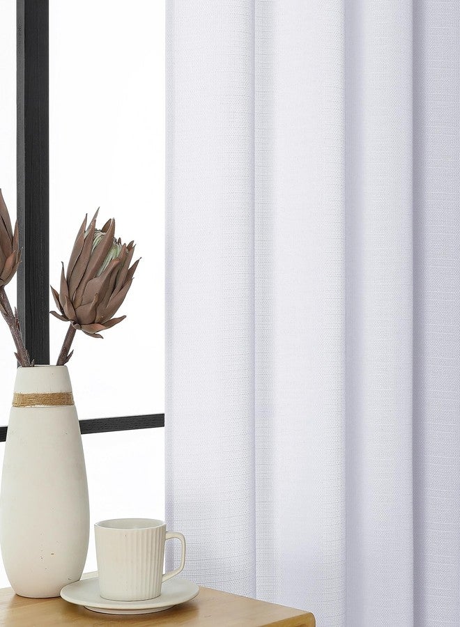 WelvetBLK White Curtains Tier 24 Inch Length 2 Panels Set, Faux Linen Textured Light Filtering Short Cafe Curtains Drapes for Bathroom Basement Half Window, Rod Pocket Design, White, Each 30Wx24L Inch - Image 2